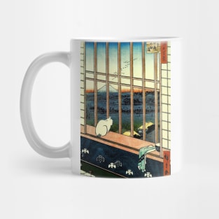 Cat Neko looking at Mount Fuji Japanese art Mug